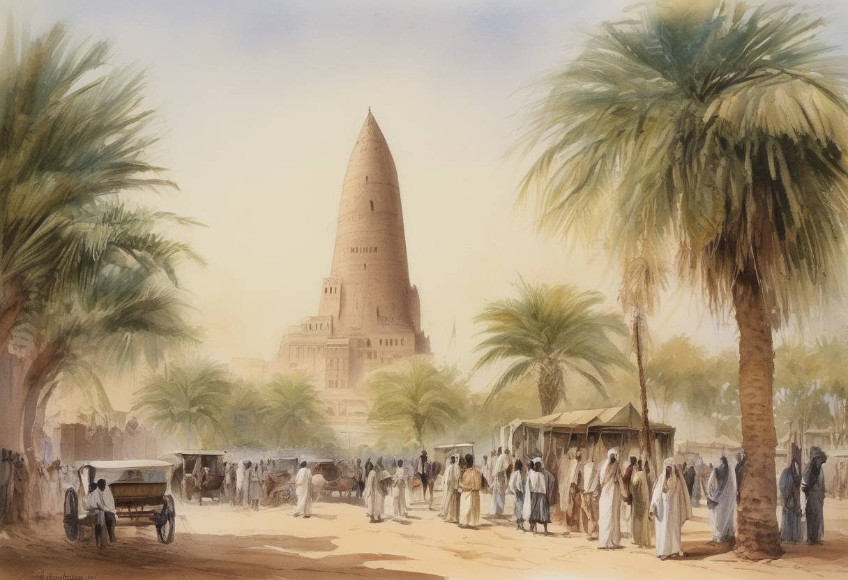 Watercolor painting based depiction of The Anglo-Egyptian Sudan is established as a result of the Anglo-Egyptian Agreement, marking the beginning of joint British and Egyptian rule over Sudan. (1899)