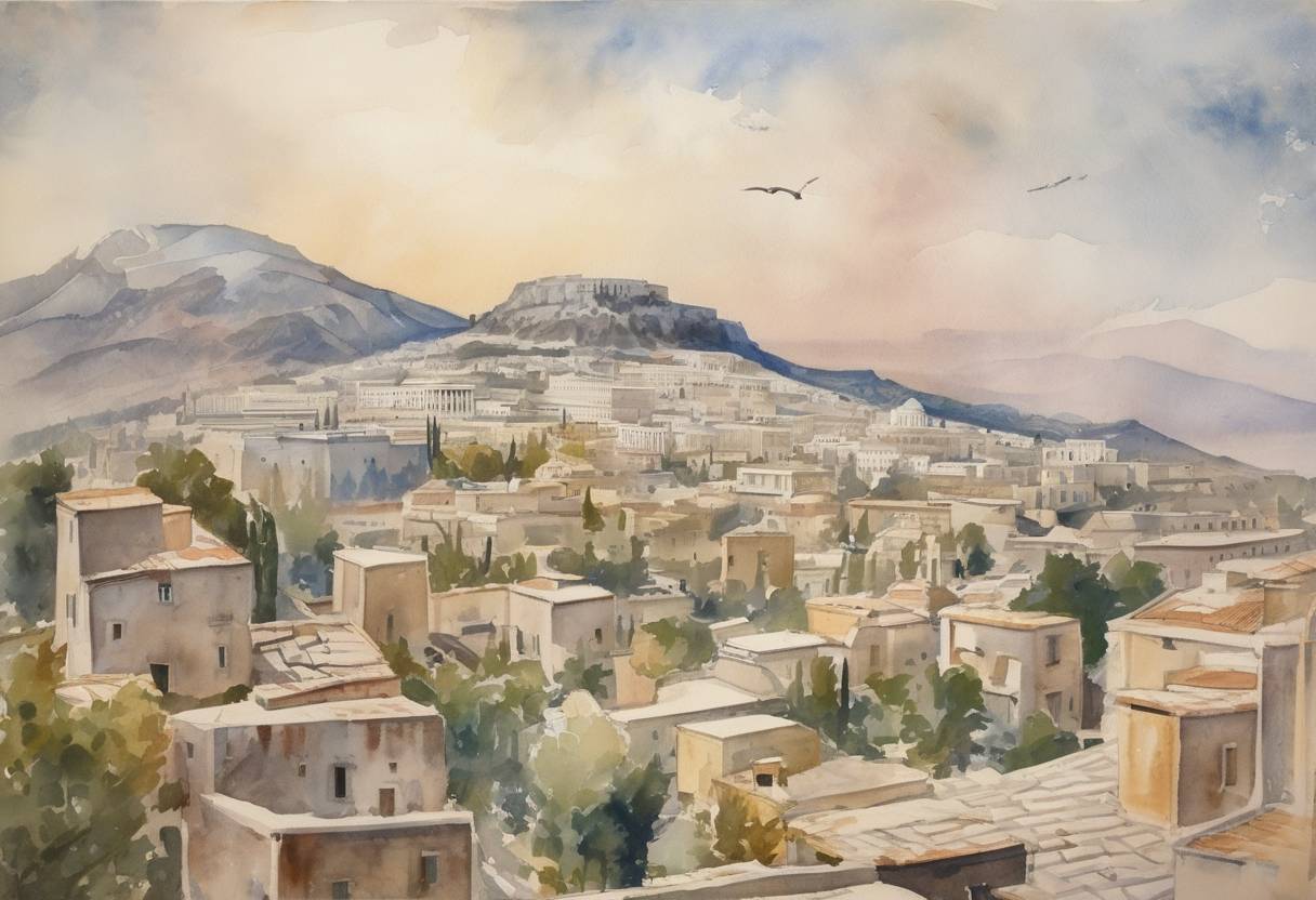 Watercolor painting based depiction of Greece rejects Italy's ultimatum, leading to Italy's invasion of Greece and Greece's entry into World War II. (1940)