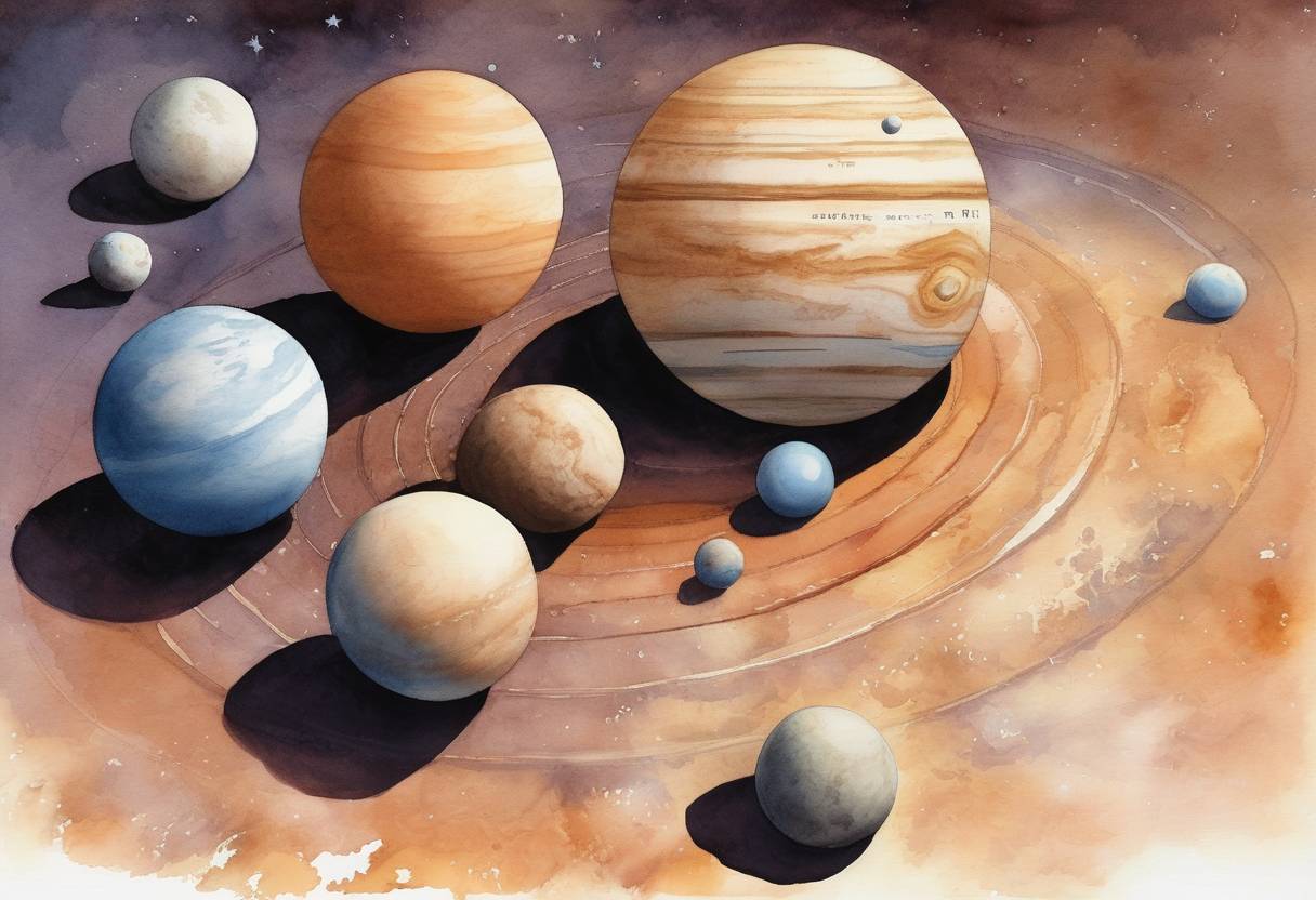 Watercolor painting based depiction of NASA announces the discovery of seven Earth-sized exoplanets orbiting the star TRAPPIST-1, three of which are in the habitable zone. (2017)