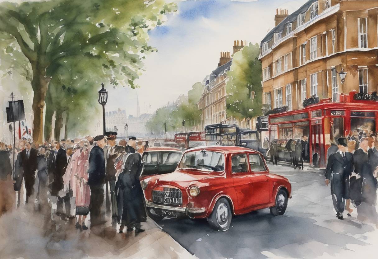 Watercolor painting based depiction of The London Agreement was signed, attempting to resolve disputes regarding the implementation of Single European Act of 1986. (1987)