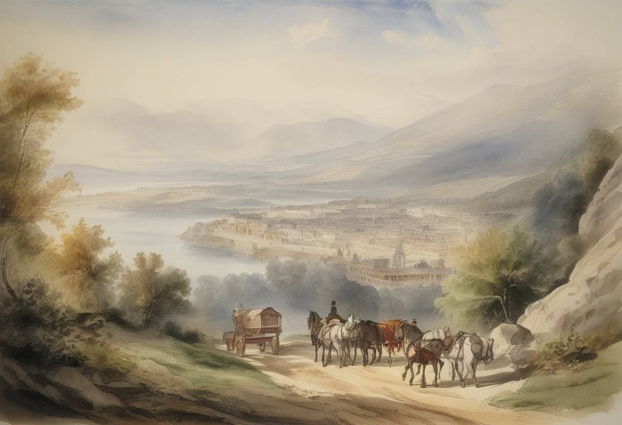 Watercolor painting based depiction of Austria, Britain, France, Prussia, and Russia agreed to recognize the independence of Greece. (1824)