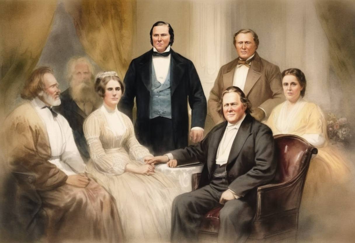 Watercolor painting based depiction of Brigham Young formally became the leader of The Church of Jesus Christ of Latter-day Saints, succeeding Joseph Smith following the latter's death in 1844. (1847)