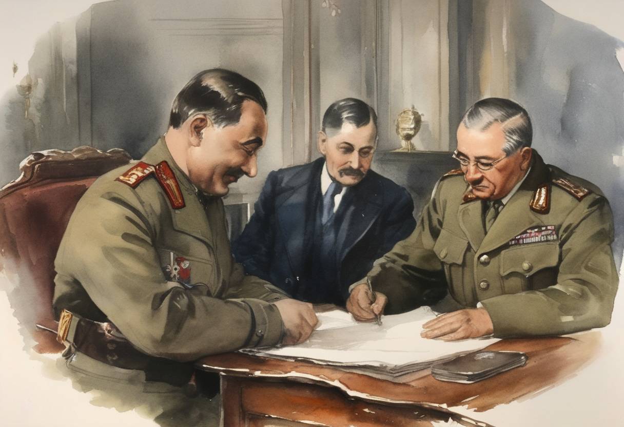 Watercolor painting based depiction of The Bulgaria officially joined the Axis Powers by signing the Tripartite Pact. (1941)