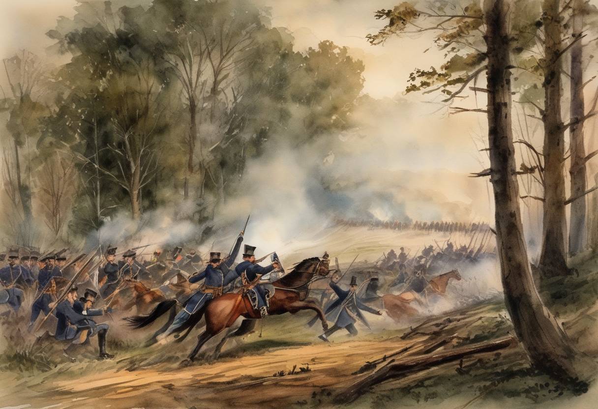 Watercolor painting based depiction of The Second Battle of Bull Run (or Second Manassas) was fought on this day during the American Civil War, marking a significant Confederate victory under General Robert E. Lee's command. The battle was part of Lee's Northern Virginia Campaign and set the stage for the Confederate invasion of the North in the Maryland Campaign. (1862)