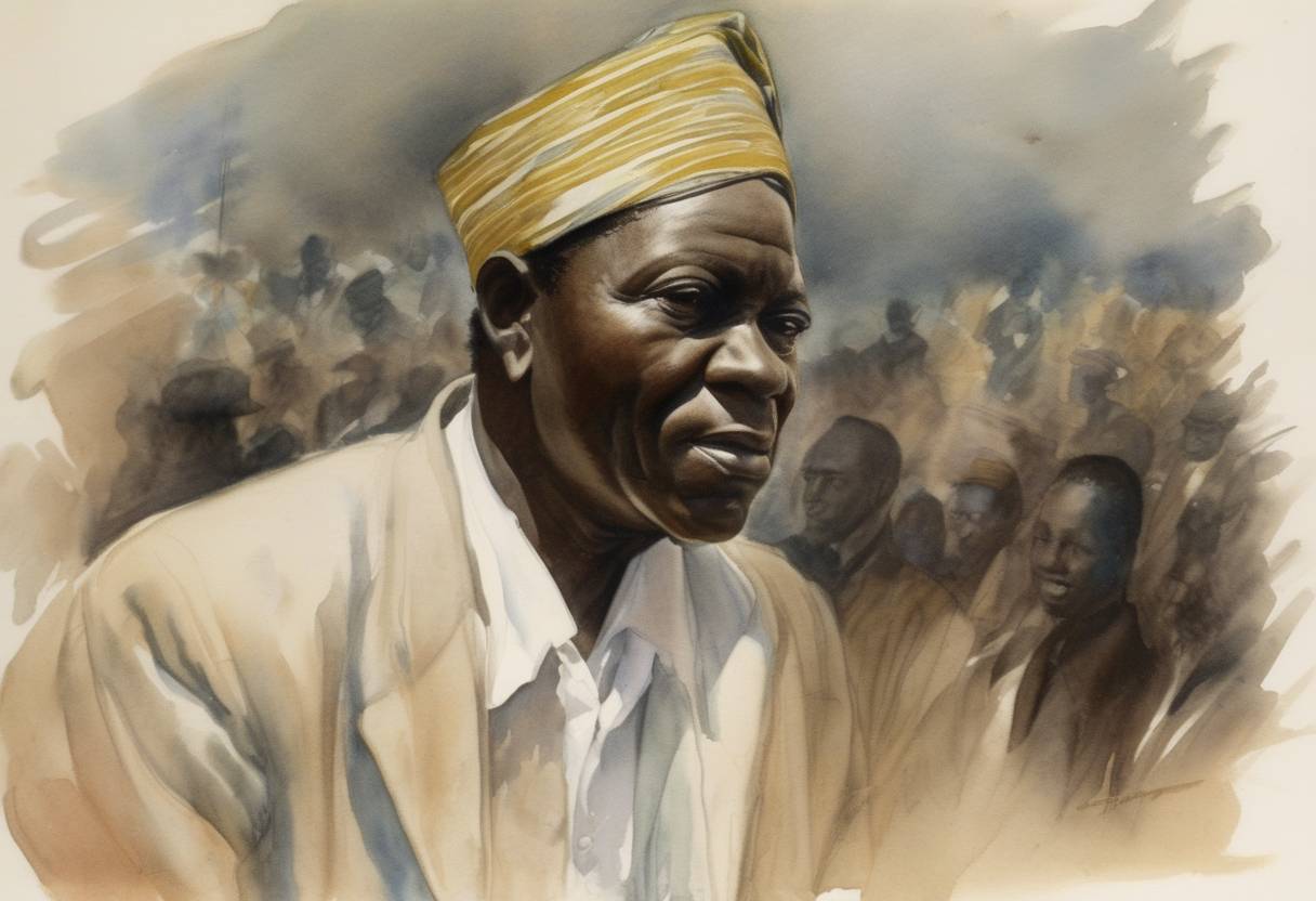 Watercolor painting based depiction of The Senegalese political leader Léopold Sédar Senghor, later the first president of Senegal, was released after being captured by German forces during World War II. (1935)