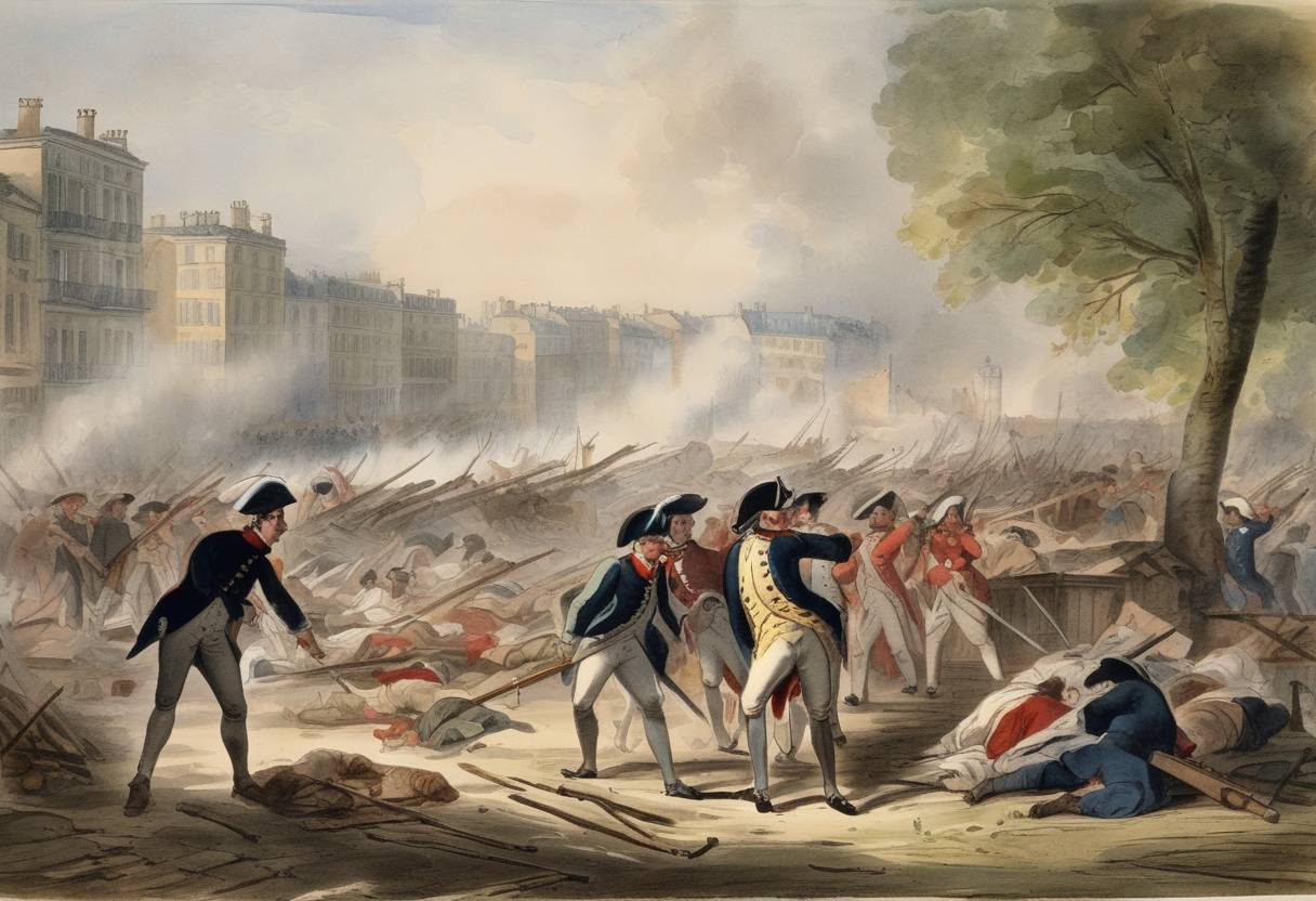 Watercolor painting based depiction of The September Massacres took place during the French Revolution, as a wave of killings swept through Paris and other cities. (1792)