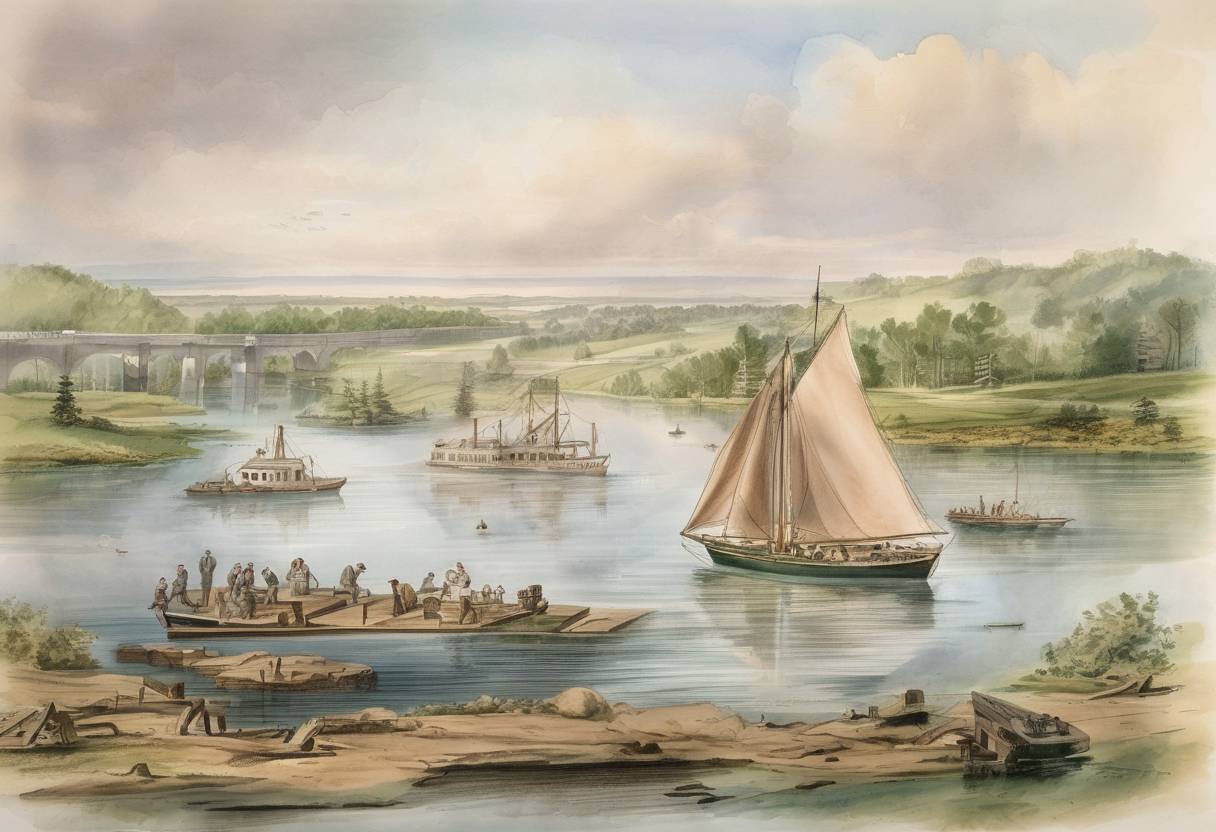 Watercolor painting based depiction of Future U.S. President Abraham Lincoln was issued a patent for a device to lift boats over shoals and obstructions in a river, making him the only U.S. president to hold a patent. (1849)