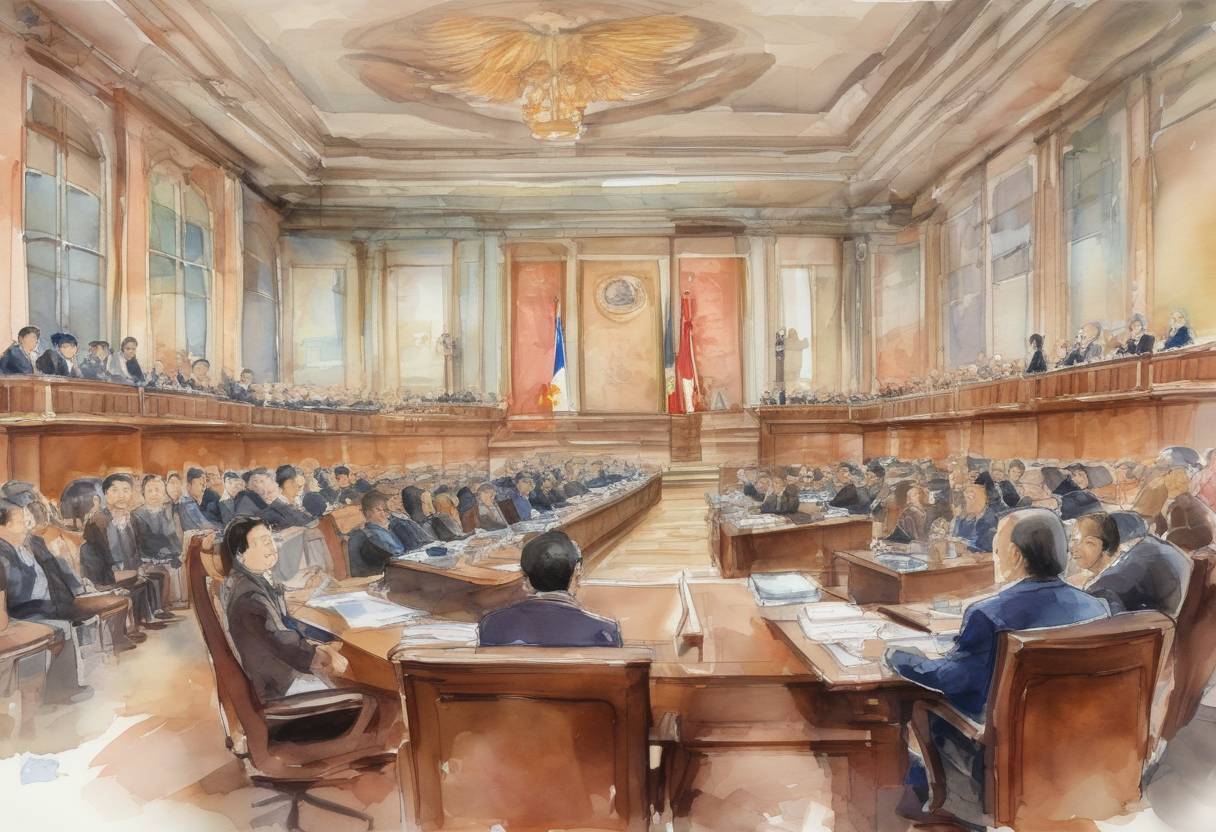 Watercolor painting based depiction of The Permanent Court of Arbitration ruled in favor of the Philippines in a case against China over territorial disputes in the South China Sea. (2016)