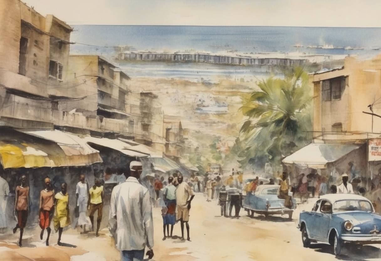 Watercolor painting based depiction of Senegal breaks from the Mali Federation, declaring independence. (1960)