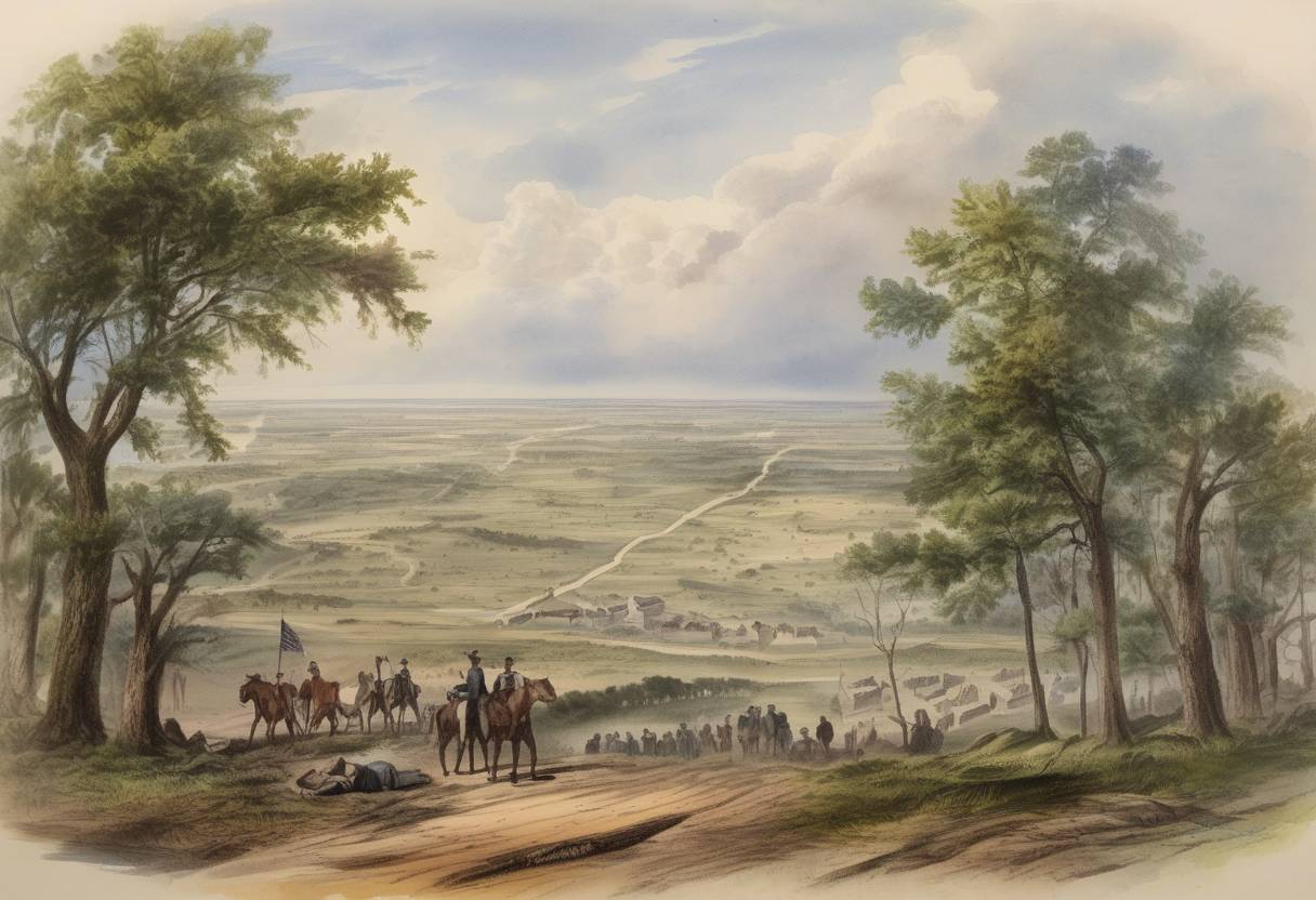 Watercolor painting based depiction of Texas secedes from the United States, joining the Confederate States of America. (1861)