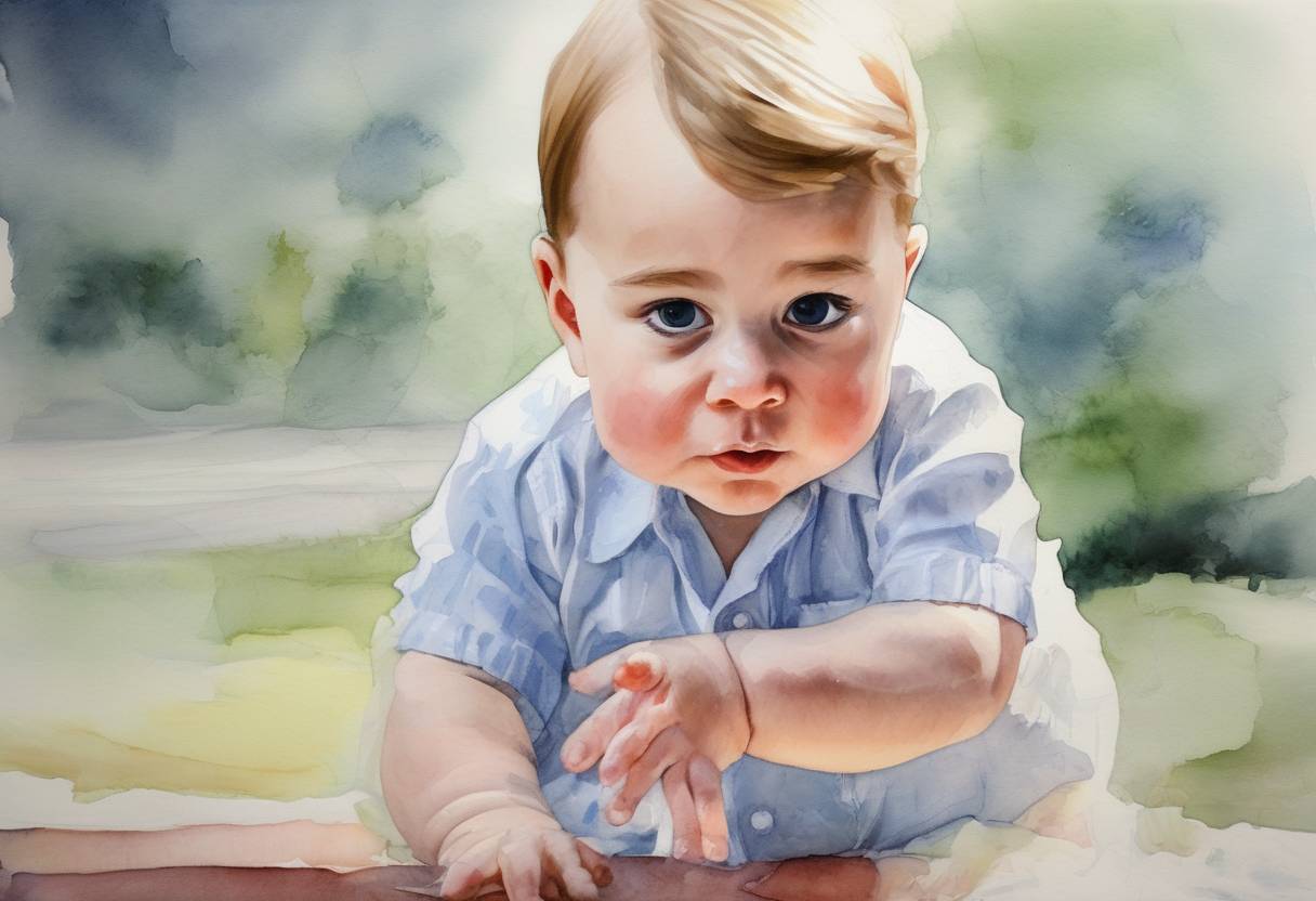 Watercolor painting based depiction of Prince George of Cambridge, the first child of Prince William and Catherine, Duchess of Cambridge, was born. (2013)
