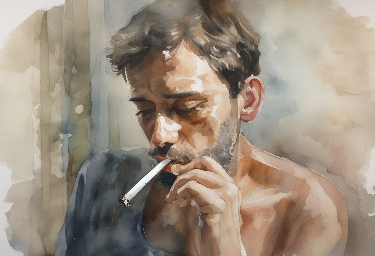 Watercolor painting based depiction of Smoking was banned in all public indoor spaces in England, following similar bans in other parts of the UK. (2007)
