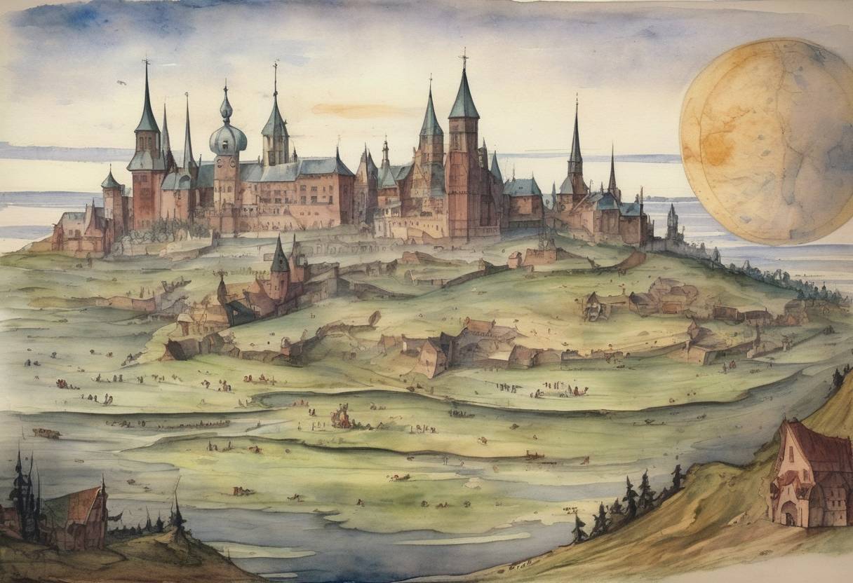 Watercolor painting based depiction of Nicholas Copernicus recorded his first observations of the planet Jupiter. (1497)