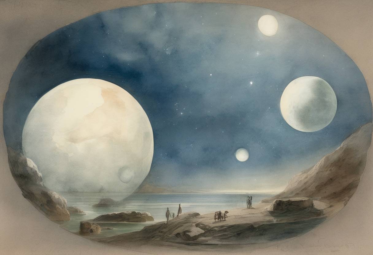 Watercolor painting based depiction of William Lassell discovered Ariel and Umbriel, two moons of Uranus. (1851)