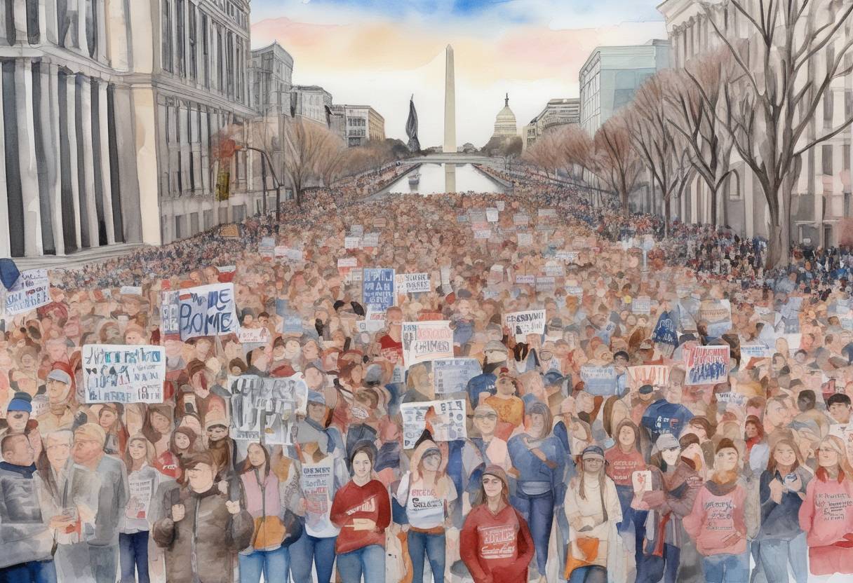Watercolor painting based depiction of The 'March for Our Lives' rallies took place across the United States and around the world, organized by student survivors of the Stoneman Douglas High School shooting to advocate for gun control legislation. (2018)