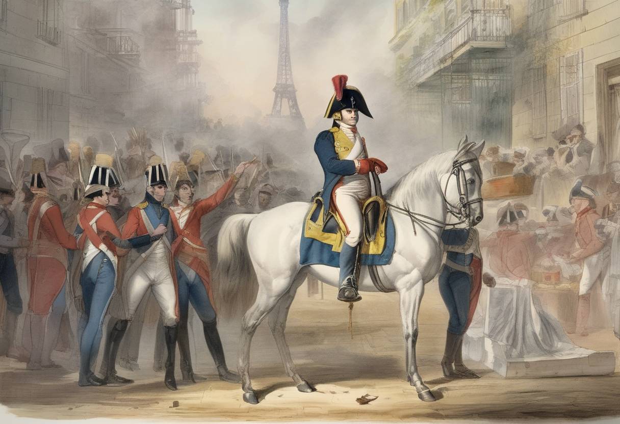 Watercolor painting based depiction of Napoleon Bonaparte reinstated slavery in the French colonies, reversing its abolition during the French Revolution. (1802)