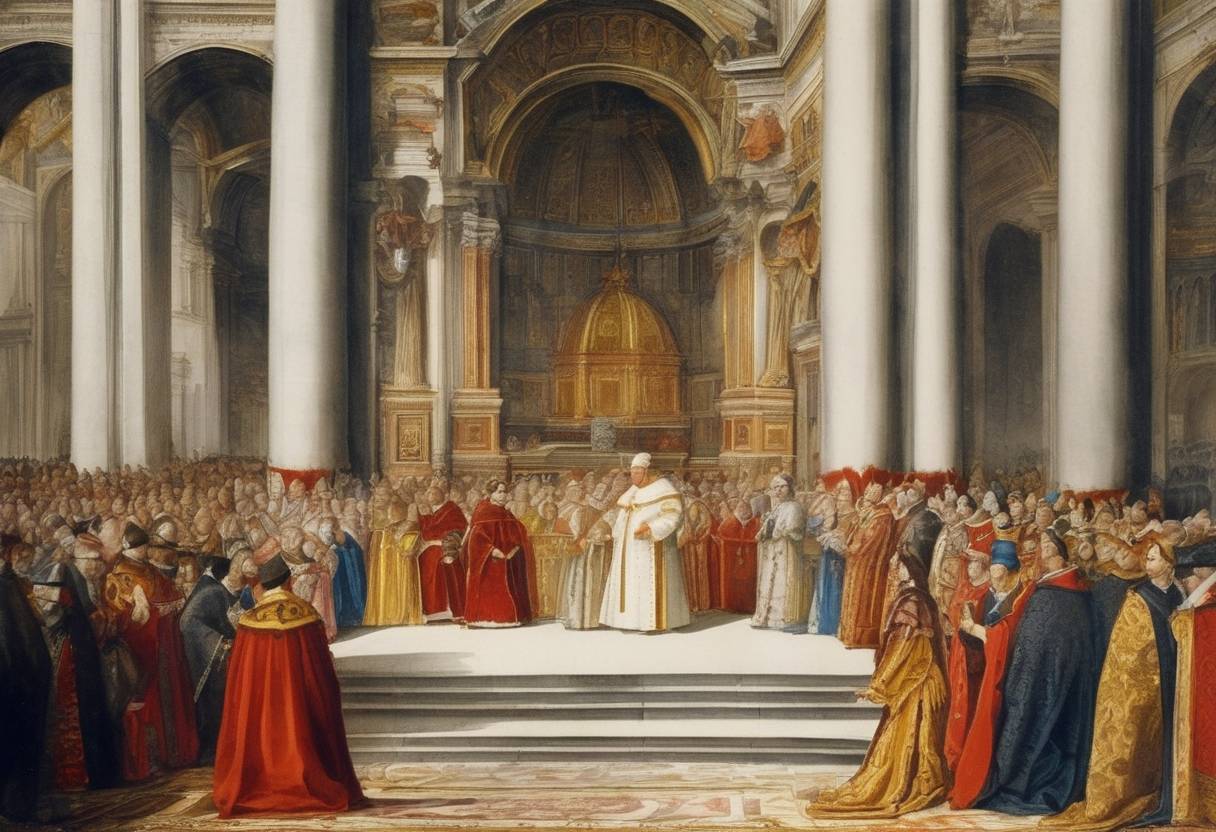 Watercolor painting based depiction of Giovanni de' Medici is elected Pope Leo X. (1513)