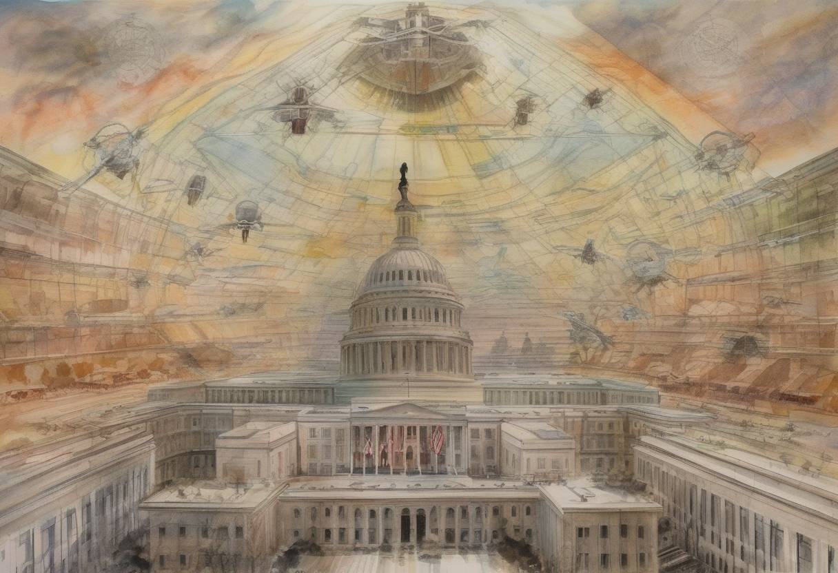 Watercolor painting based depiction of The Central Intelligence Agency released documents under the Freedom of Information Act revealing the existence of the MKUltra program, a covert operation aimed at developing mind control techniques. (1977)