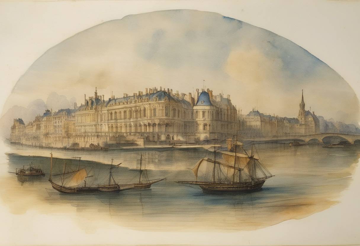 Watercolor painting based depiction of Gottfried Wilhelm Leibniz demonstrated integral calculus for the first time. (1675)