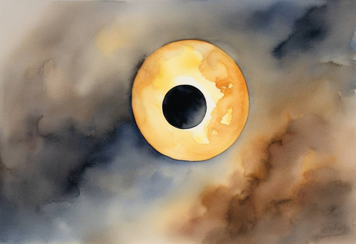 Watercolor painting based depiction of The solar eclipse of April 24, 2006, was a partial solar eclipse visible from parts of Europe, Asia, and Africa. (2006)
