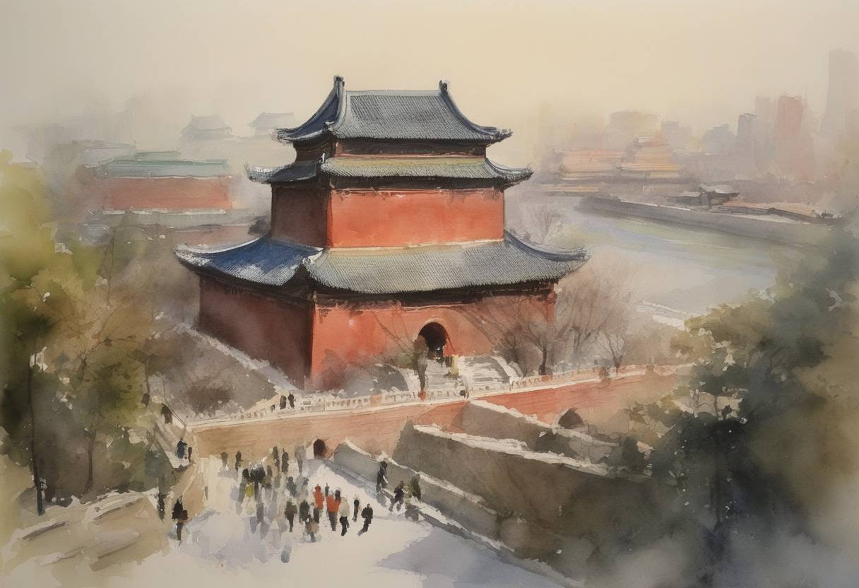 Watercolor painting based depiction of China's National People's Congress votes to adopt a package of environmental laws including targets to reduce carbon emissions. (2010)