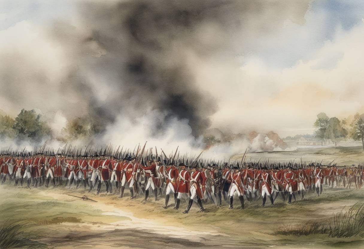 Watercolor painting based depiction of In the War of 1812, the siege of Fort Meigs was lifted as the British and Native American forces under the command of General Henry Procter and Shawnee leader Tecumseh withdrew. (1813)