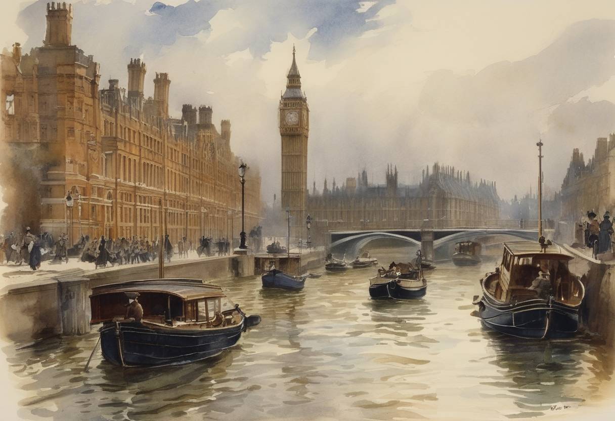 Watercolor painting based depiction of The Daily Mail, a British newspaper, was first published in London. Founded by Lord Northcliffe, it was designed to appeal to the new literate middle and lower classes, providing news coverage that was accessible and engaging, and marked a new era of modern journalism in the UK. (1896)