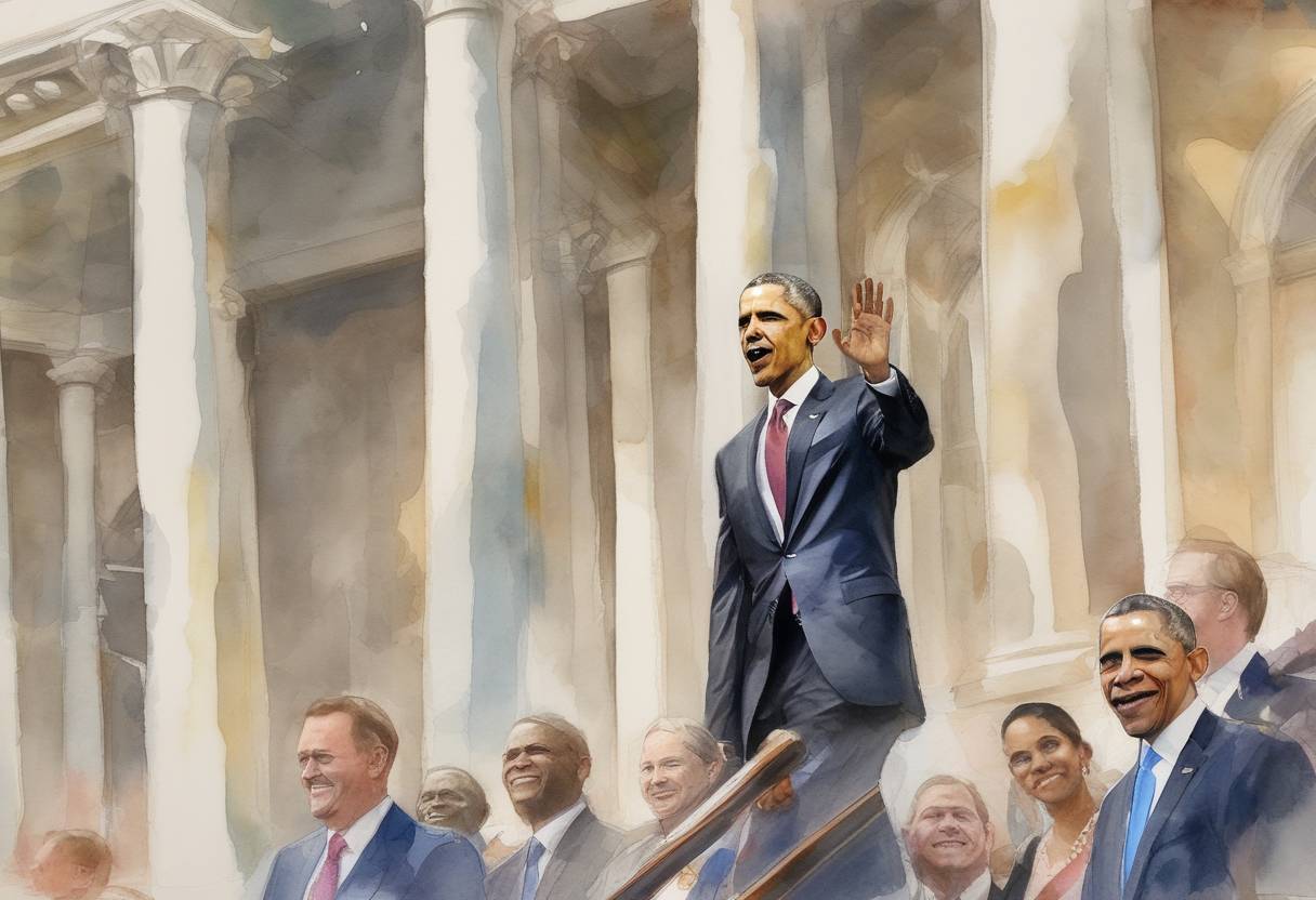 Watercolor painting based depiction of Barack Obama was inaugurated for his second term as President of the United States. (2013)