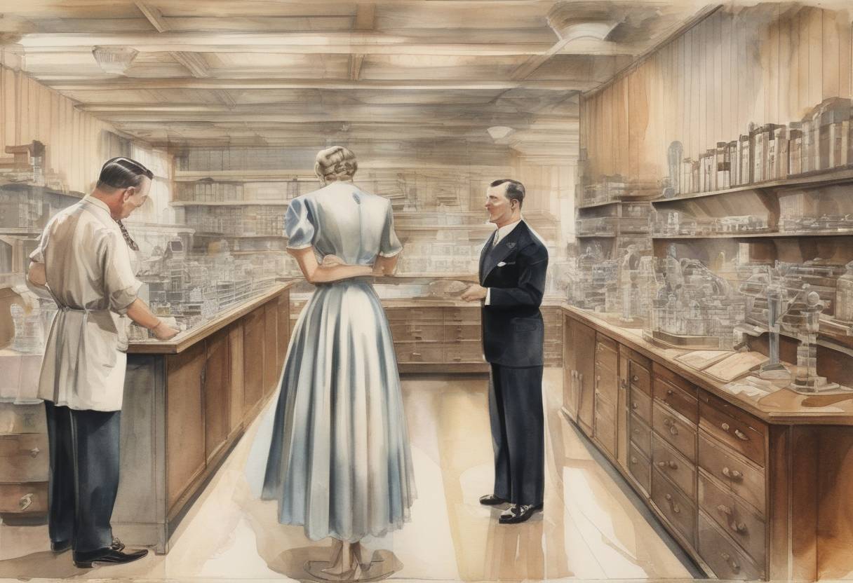 Watercolor painting based depiction of Wallace H. Carothers receives a patent for nylon. (1937)