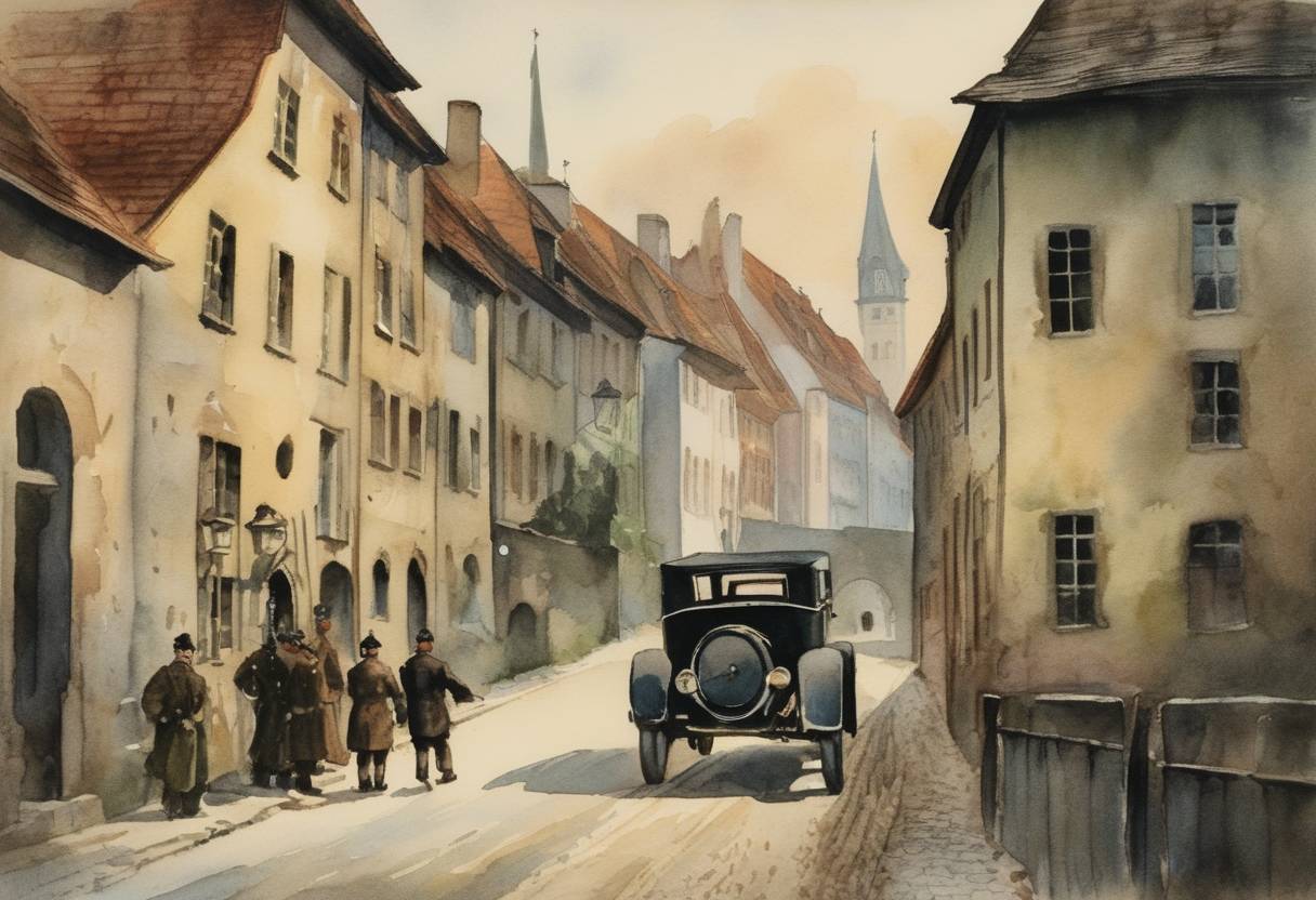 Watercolor painting based depiction of Adolf Hitler is released from Landsberg Prison. (1924)