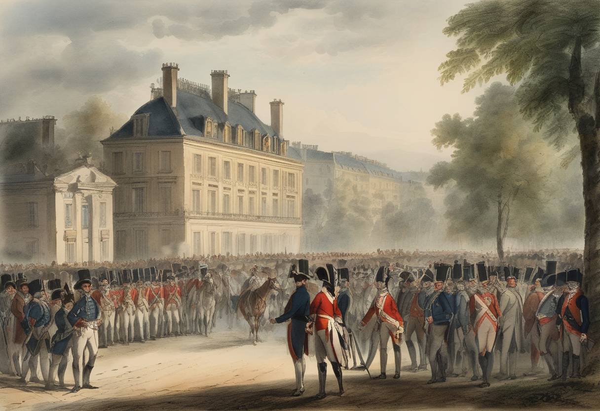 Watercolor painting based depiction of The Treaty of Lunéville was signed in preliminary form on December 24, 1800, marking the end of hostilities between France and Austria in the context of the French Revolutionary Wars. These negotiations laid the groundwork for the formal treaty signed in February 1801, further solidifying Napoleon Bonaparte’s power in Europe. (1800)