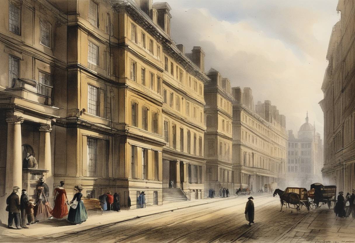 Watercolor painting based depiction of The Royal Statistical Society was founded in London. It was established to promote the development and application of statistical methods in research and practical applications. (1839)