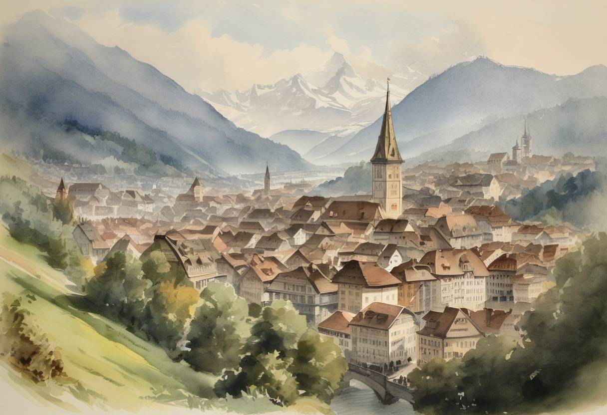 Watercolor painting based depiction of Switzerland adopts its first federal constitution, formally becoming a federal republic. (1848)