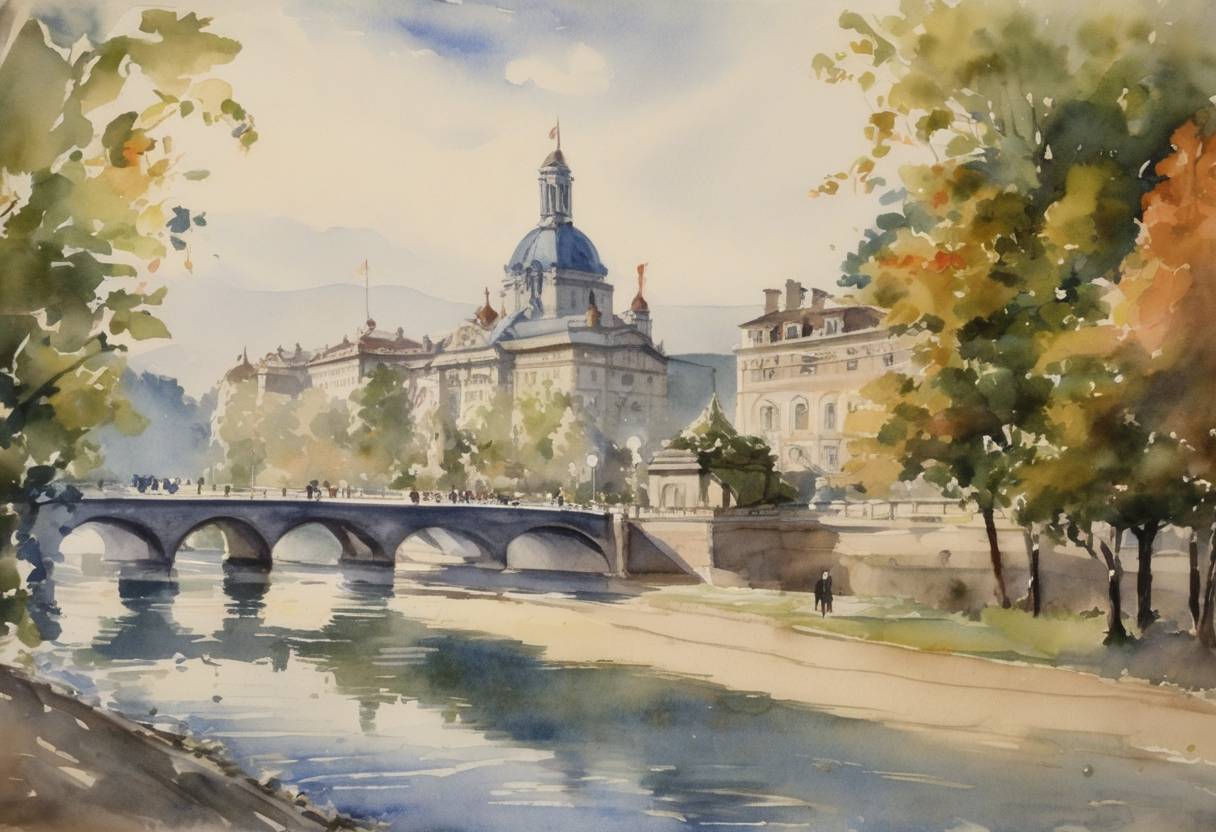 Watercolor painting based depiction of The 1929 World Disarmament Conference was announced to take place in 1932, underlining the interwar period efforts to secure global peace and reduce armaments. (1929)