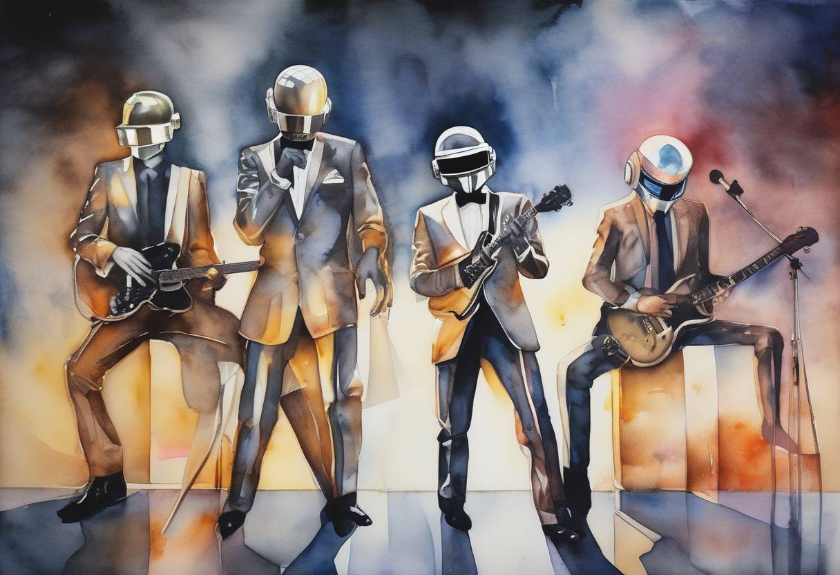 Watercolor painting based depiction of The Grammy Awards take place, with Daft Punk winning Album of the Year for 'Random Access Memories'. (2014)