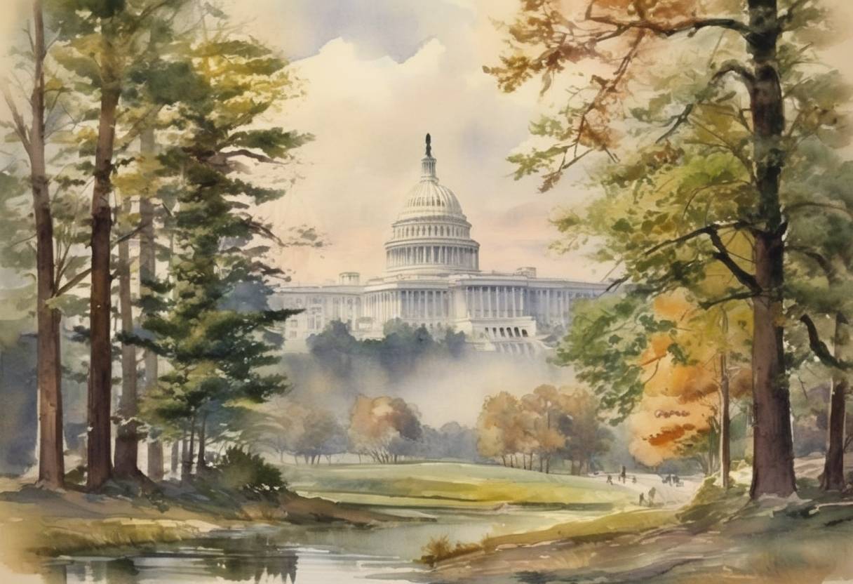 Watercolor painting based depiction of The United States National Park Service is created. (1916)