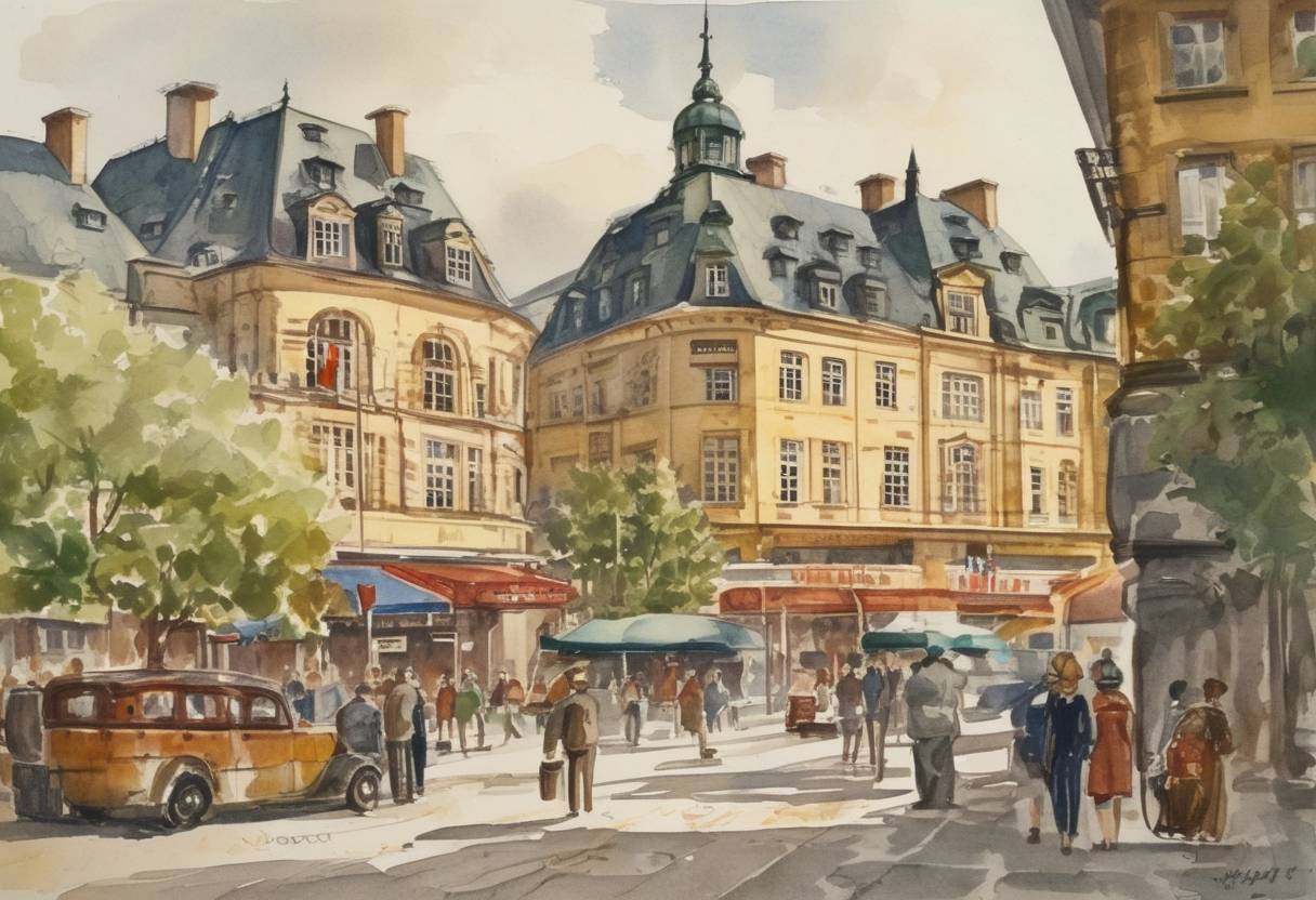 Watercolor painting based depiction of The Federal Republic of Germany (West Germany) was established. (1949)