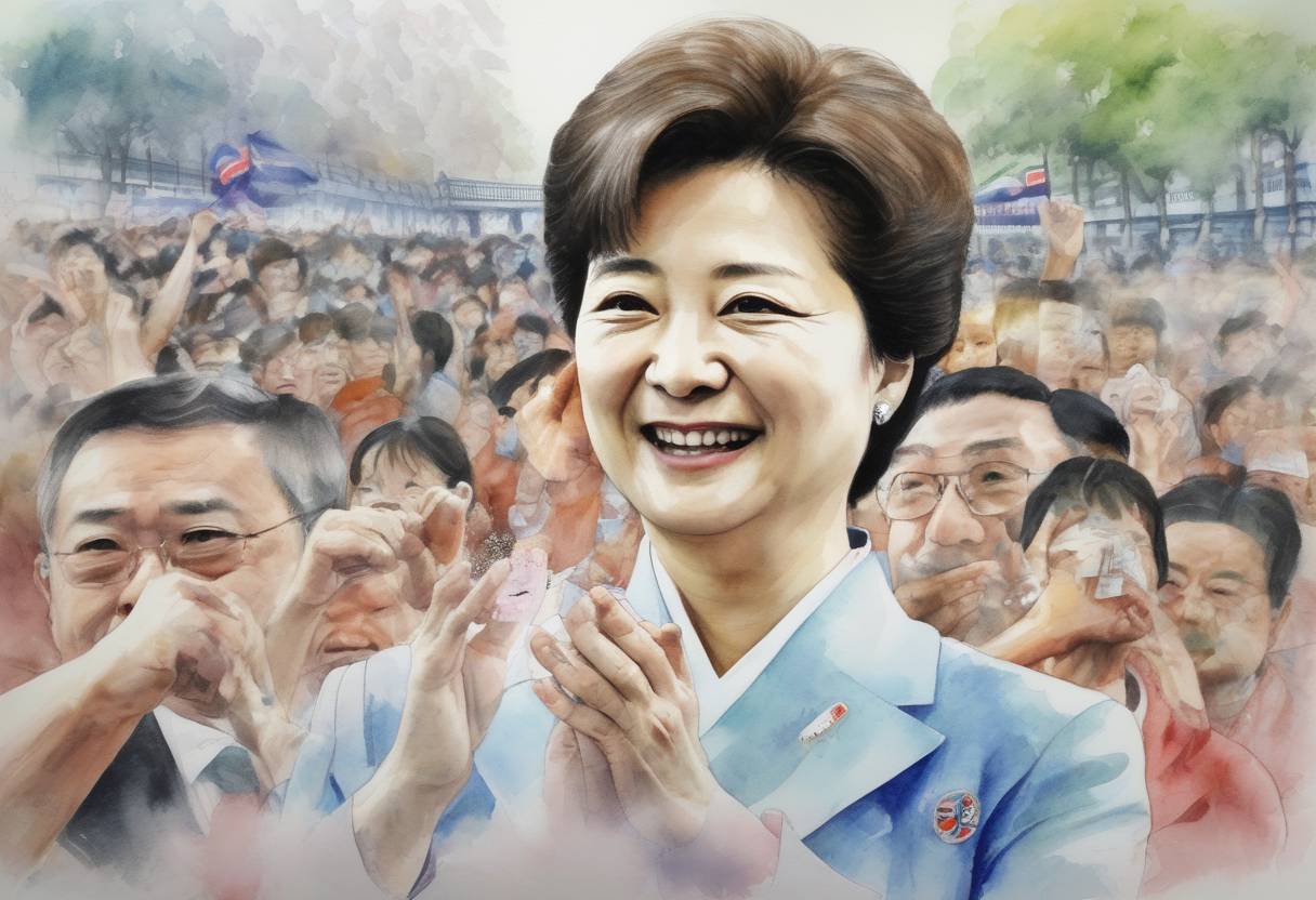 Watercolor painting based depiction of Park Geun-hye is elected as the first female president of South Korea. (2012)
