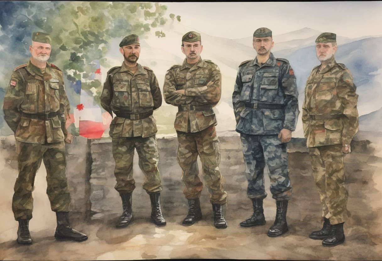 Watercolor painting based depiction of Armenia, Azerbaijan, and Russia signed a peace deal to end the six-week war over the Nagorno-Karabakh region, with Russian peacekeepers deployed to the area. (2020)