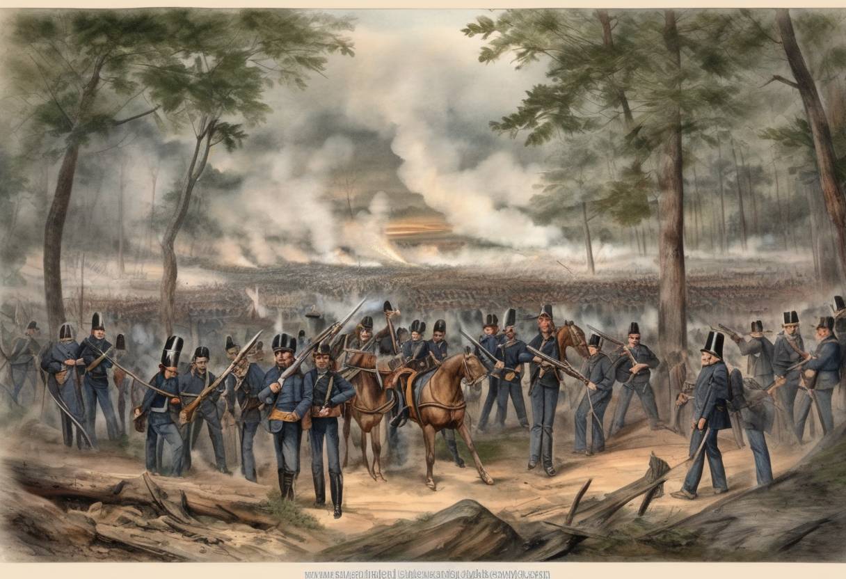 Watercolor painting based depiction of The Battle of Allatoona took place during the American Civil War, where Union forces successfully defended the Allatoona Pass against a Confederate attack. (1864)