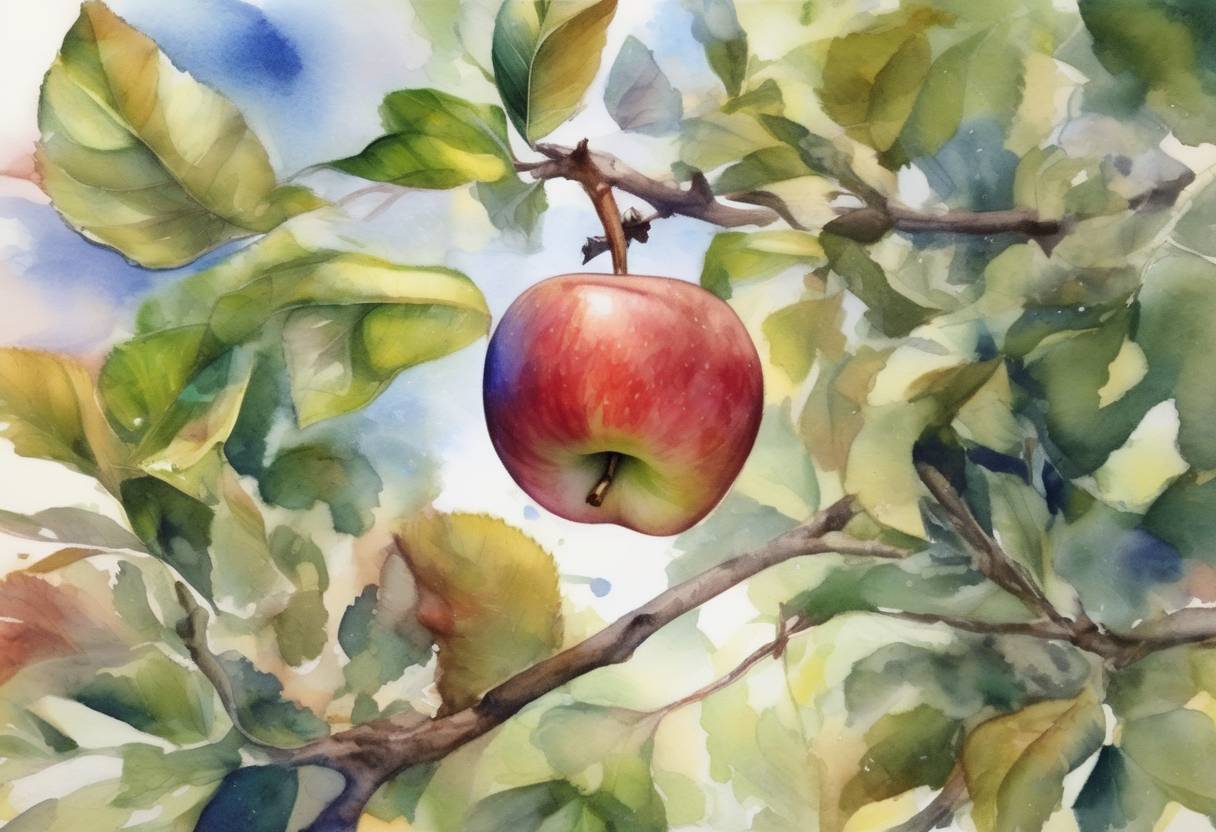 Watercolor painting based depiction of Apple Inc. became the world's first public company to achieve a market capitalization of $1 trillion. (2018)