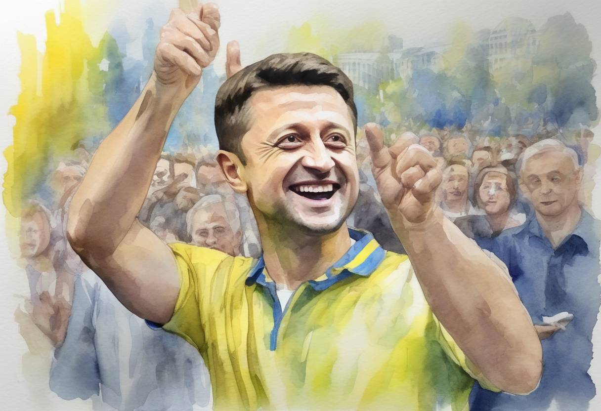 Watercolor painting based depiction of Ukraine held the first round of its presidential election, with comedian Volodymyr Zelensky winning the most votes. (2019)