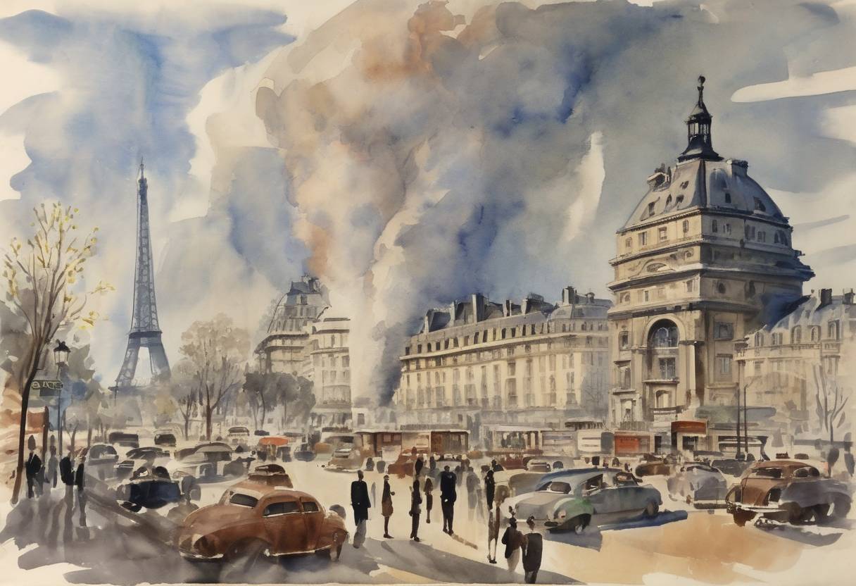 Watercolor painting based depiction of French Foreign Minister Robert Schuman presented his proposal for the creation of what would become the European Coal and Steel Community, a precursor to the European Union. (1950)