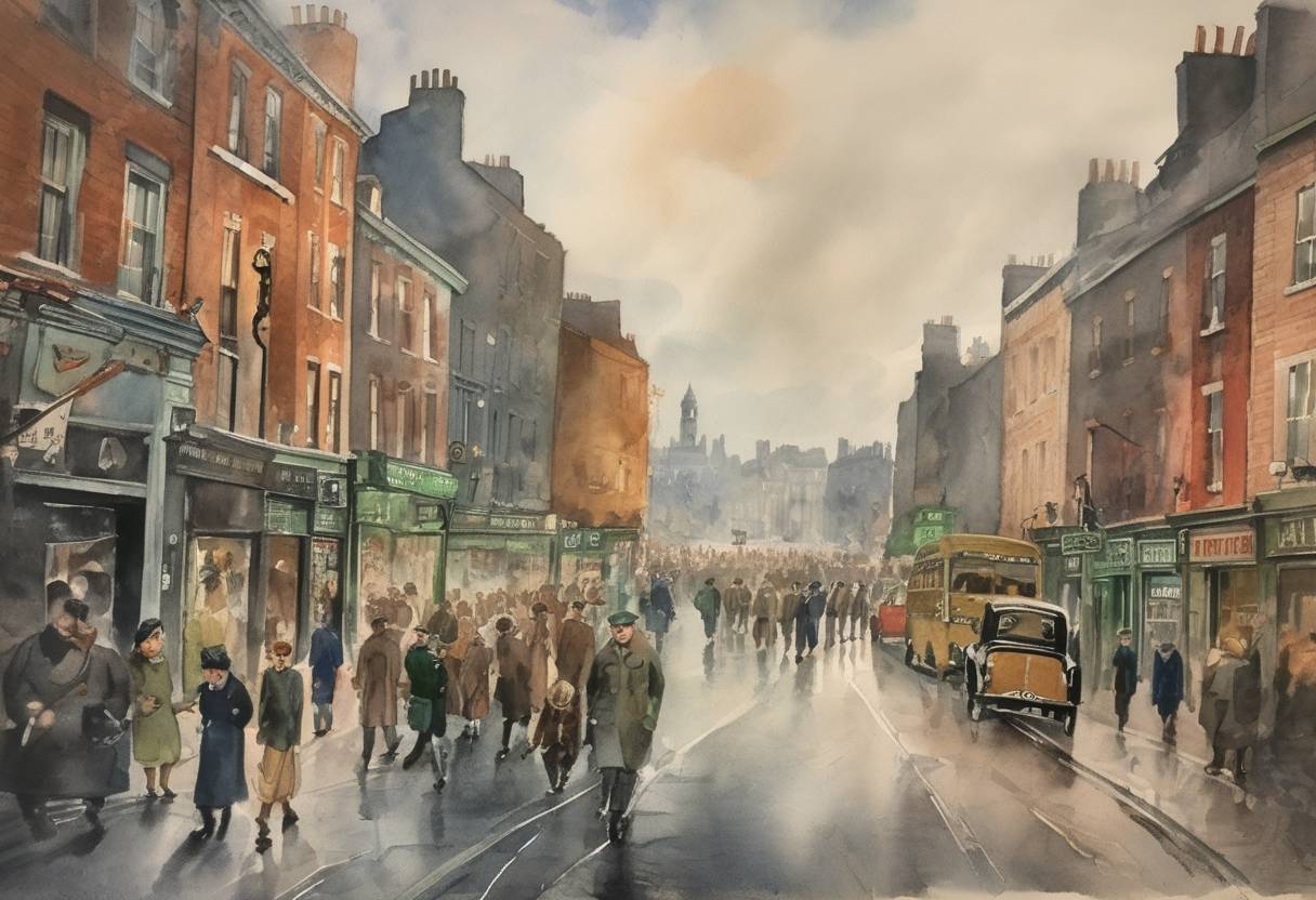 Watercolor painting based depiction of The Republic of Ireland Act 1948 came into effect, officially declaring Ireland a republic and severing its last ties with the British Commonwealth. (1949)