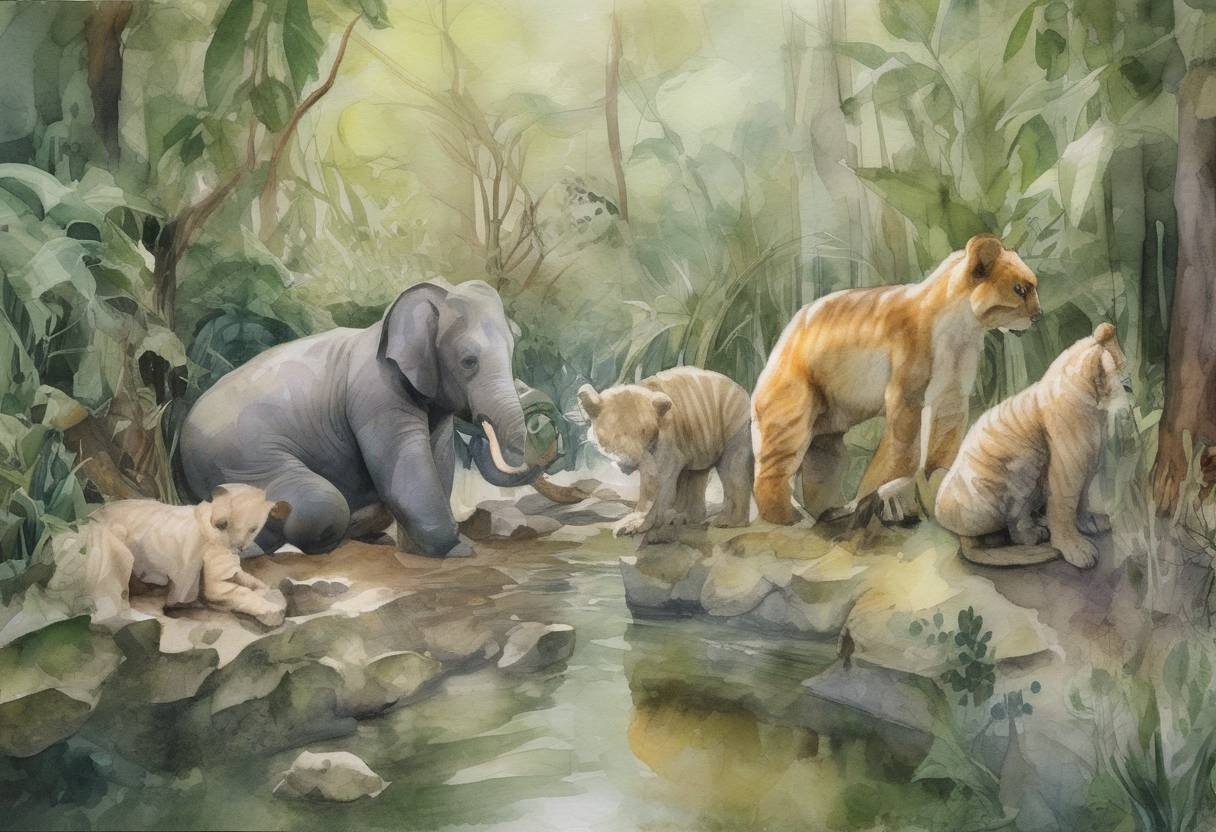 Watercolor painting based depiction of The United Nations reported that one million species were at risk of extinction due to human activity, as detailed in a landmark report by the Intergovernmental Science-Policy Platform on Biodiversity and Ecosystem Services (IPBES). (2019)