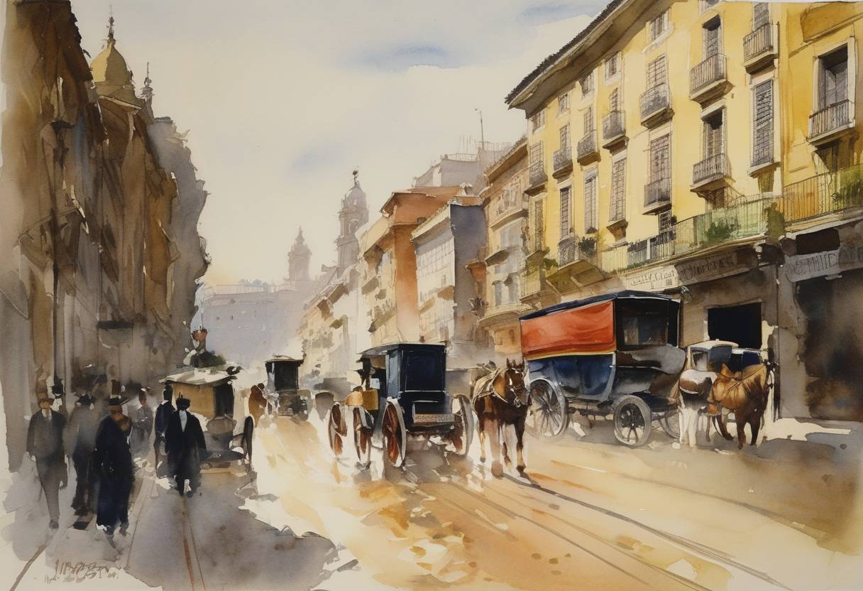Watercolor painting based depiction of Spain ratified the Cartagena Agreement with other countries which established the framework for enforcing the International Convention for the Protection of Industrial Property. (1912)
