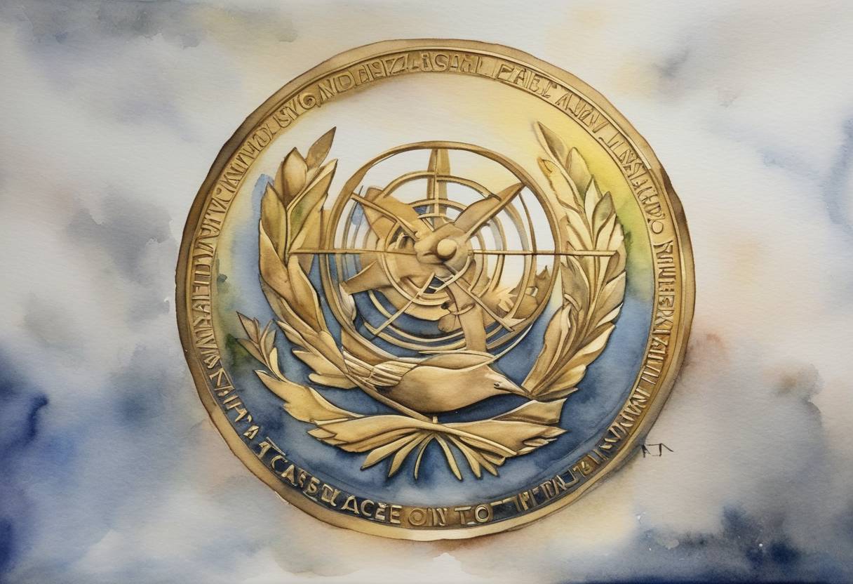 Watercolor painting based depiction of The Nobel Peace Prize was awarded to the International Campaign to Abolish Nuclear Weapons (ICAN) for its efforts to achieve a treaty-based prohibition of nuclear weapons. (2017)