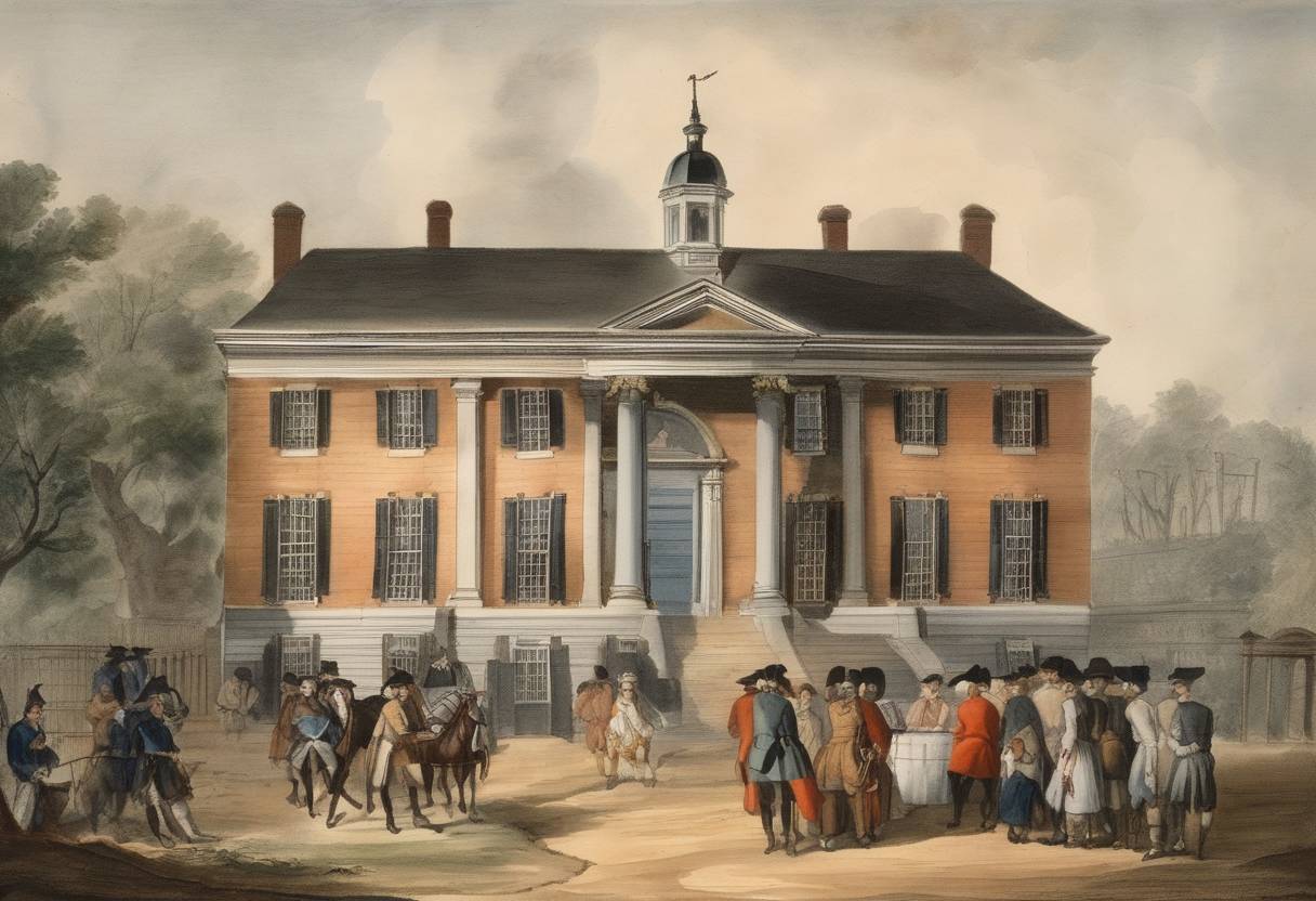 Watercolor painting based depiction of The right of primogeniture was created in the Province of Pennsylvania, limiting inheritance to the first-born male heir. (1733)