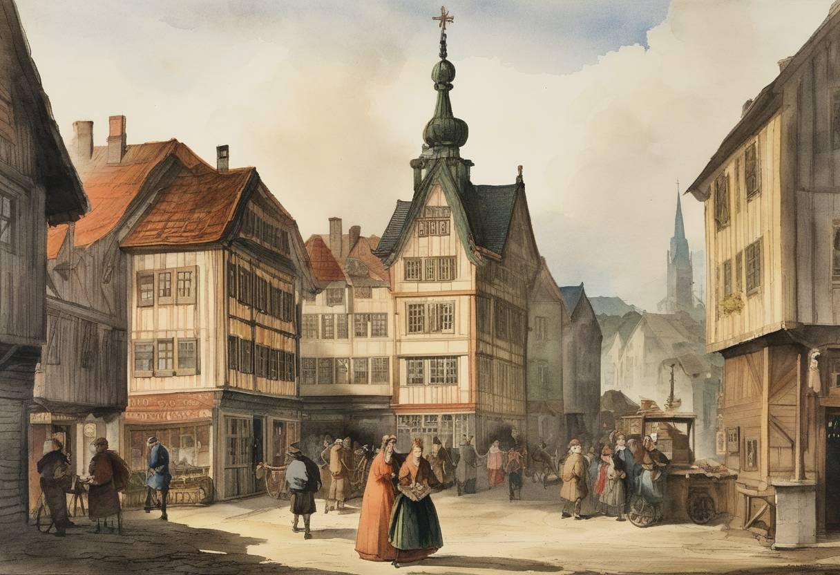 Watercolor painting based depiction of Norway's oldest newspaper still in print, Adresseavisen, was first published. (1767)