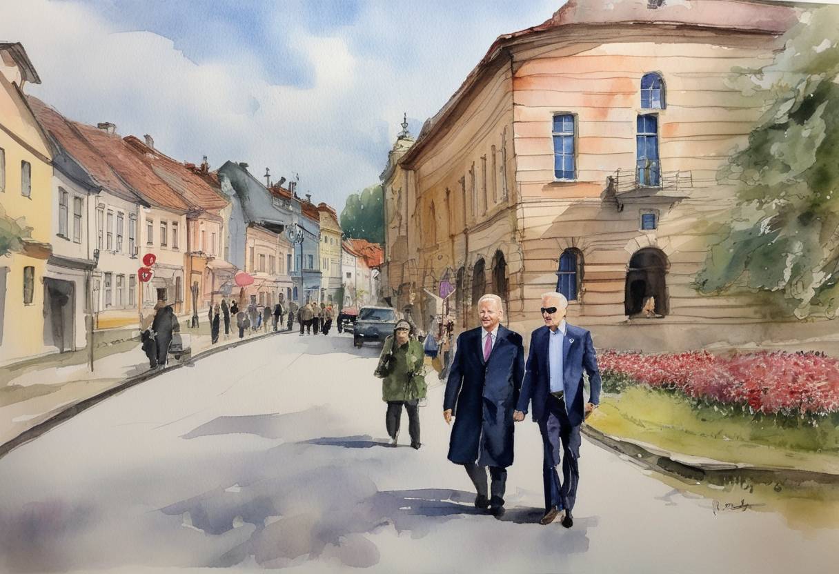 Watercolor painting based depiction of U.S. President Joe Biden visited Poland near the Ukrainian border amid the ongoing Russo-Ukrainian War to reaffirm U.S. support for NATO allies. (2022)
